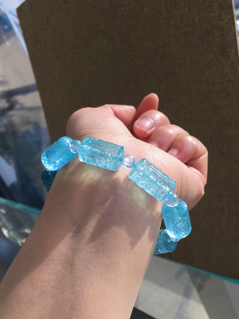 Lapis Lazuli Carved Key Pattern Good Luck Beaded Bracelet - 8