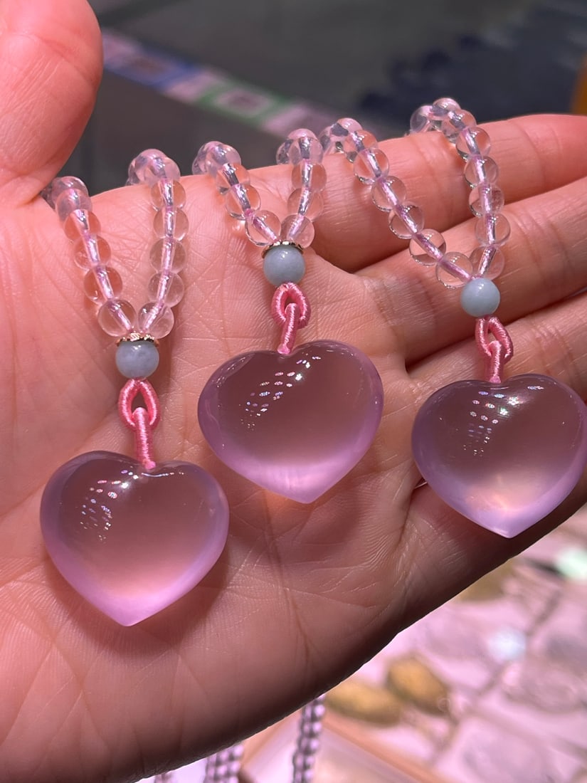 Natural Mozambique Starlight Pink Carved Heart Pendant - 2