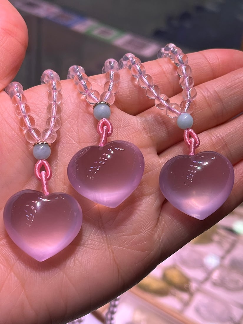 Natural Mozambique Starlight Pink Carved Heart Pendant - 3