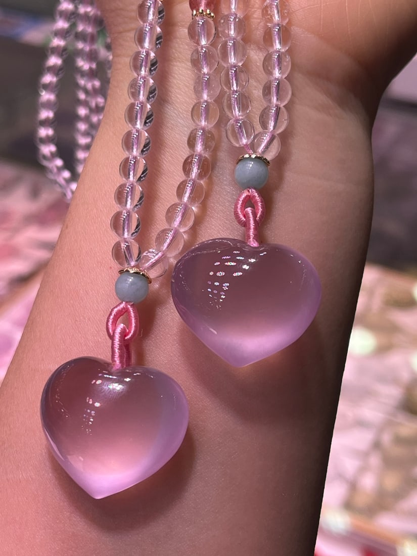 Natural Mozambique Starlight Pink Carved Heart Pendant - 4