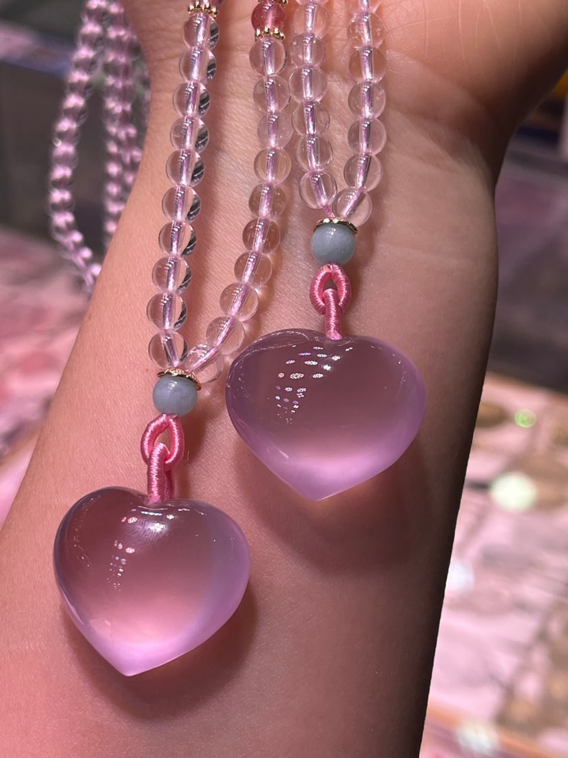 Natural Mozambique Starlight Pink Carved Heart Pendant - 5