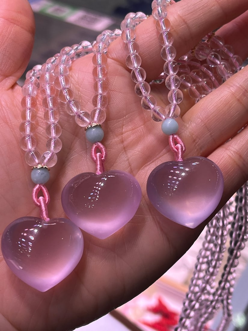 Natural Mozambique Starlight Pink Carved Heart Pendant - 6