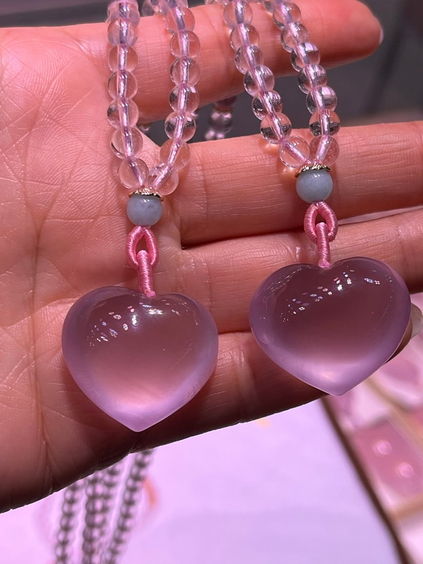 Natural Mozambique Starlight Pink Carved Heart Pendant - 7