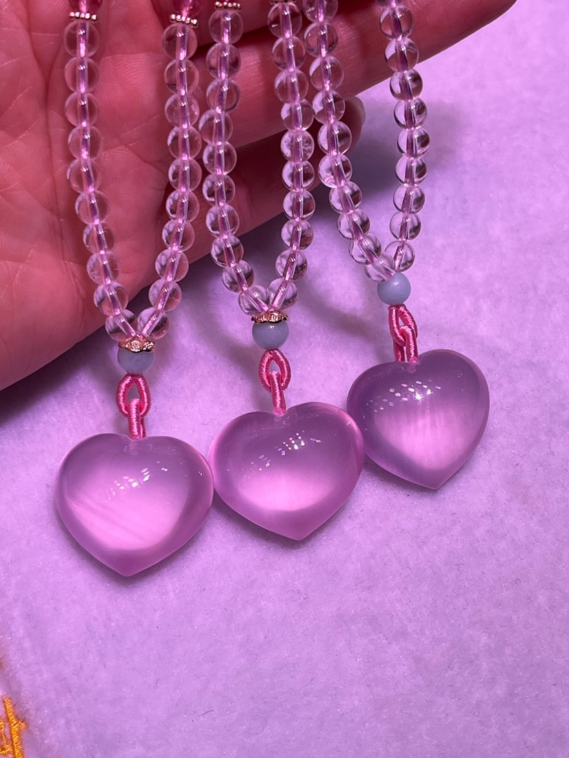 Natural Mozambique Starlight Pink Carved Heart Pendant - 8