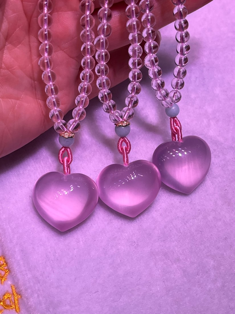 Natural Mozambique Starlight Pink Carved Heart Pendant - 9