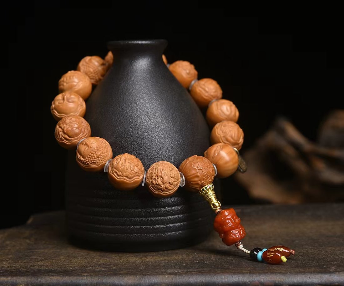 Buddha Head Walnut Prayer Beads - 6