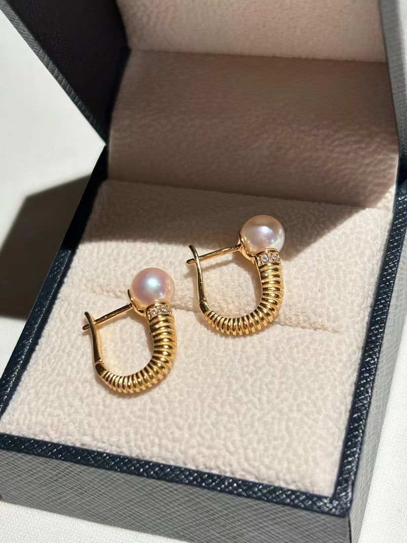 Natural Japanese seawater akoya pearl stud earrings with pure silver material - 3