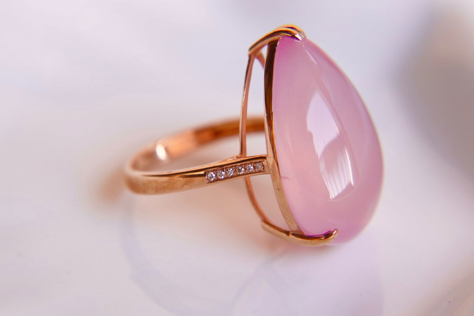 18K Gold Pink Quartz Ring - 5