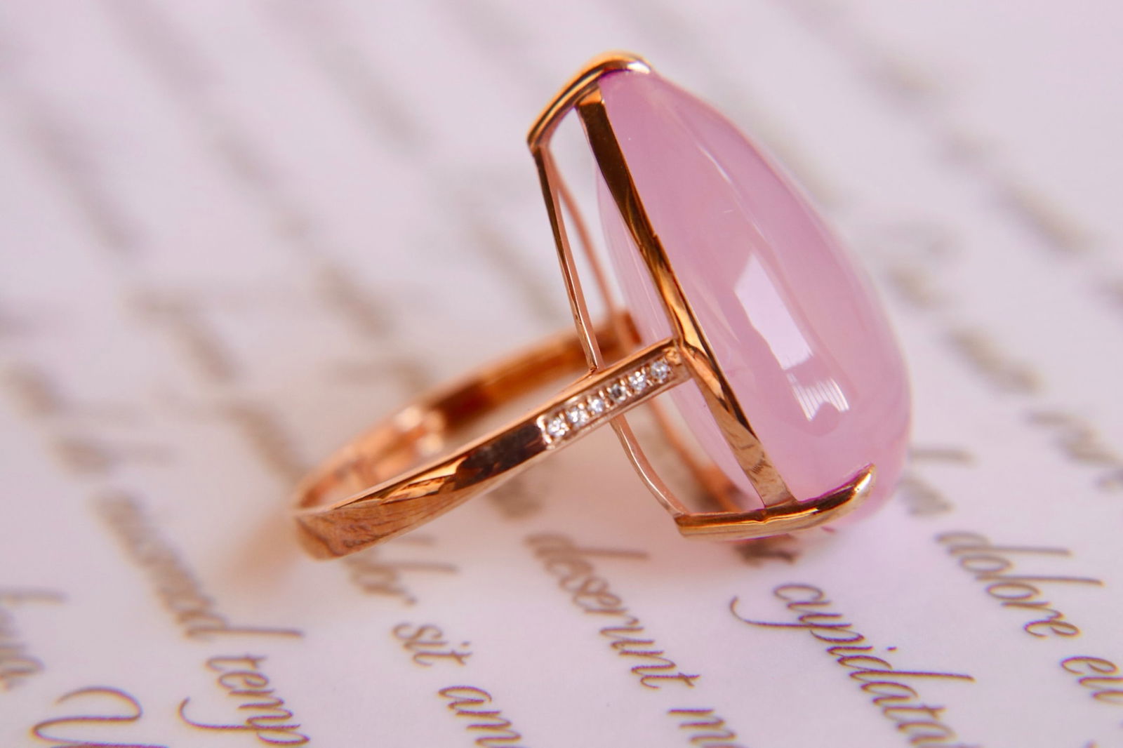 18K Gold Pink Quartz Ring - 6