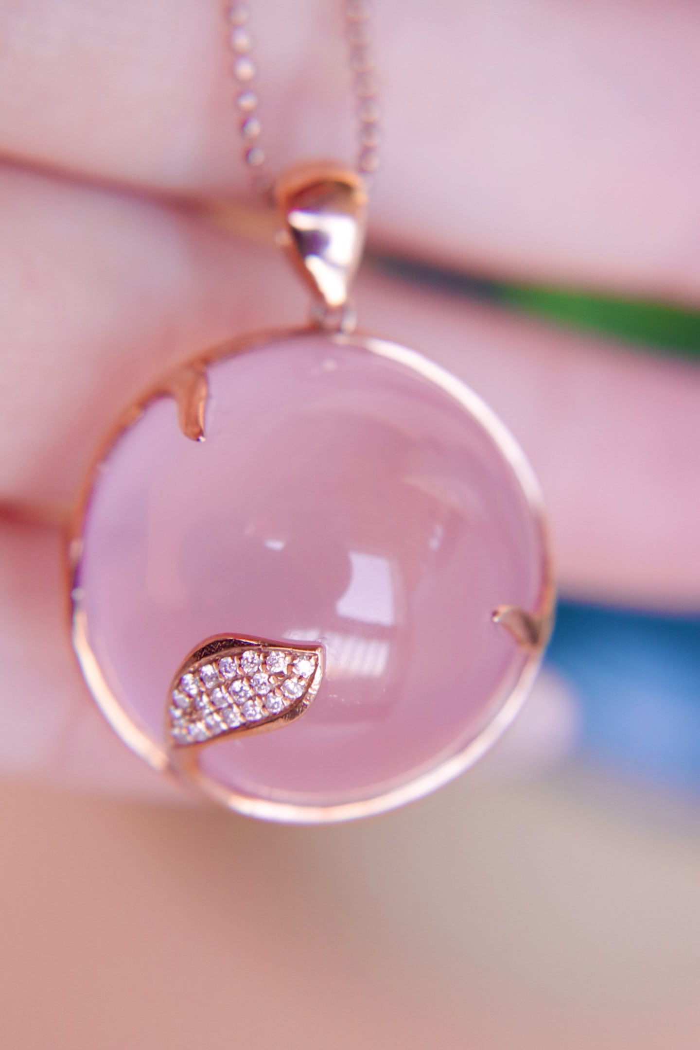 18K Gold Inlaid Pink Crystal Diamond Pendant - 8