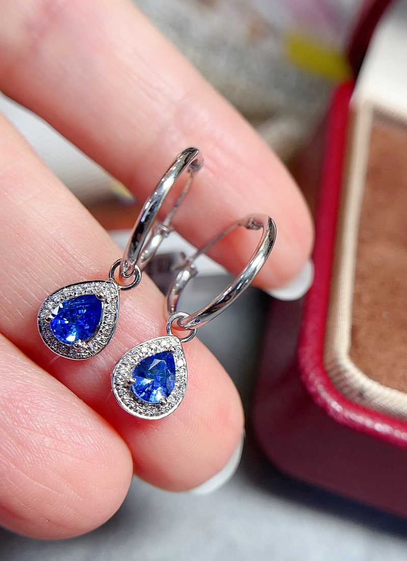 18K Gold Sapphire Earrings - 2