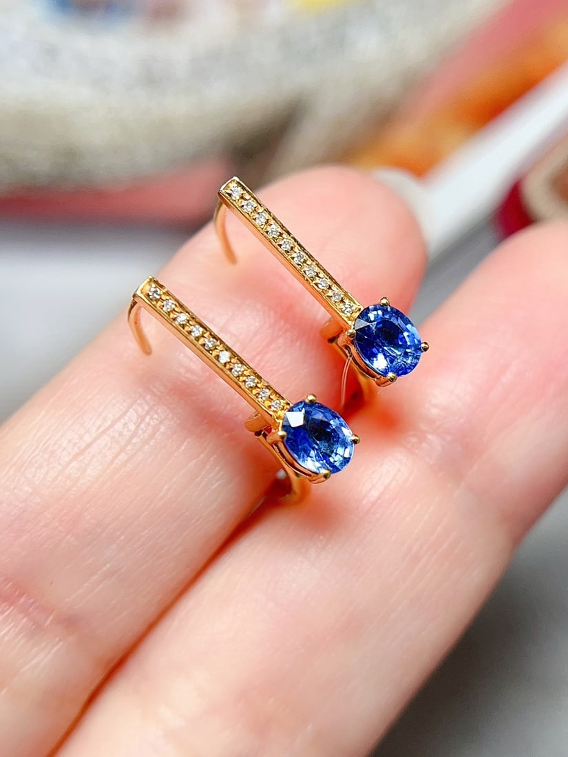 18K Gold Sapphire Earrings - 2