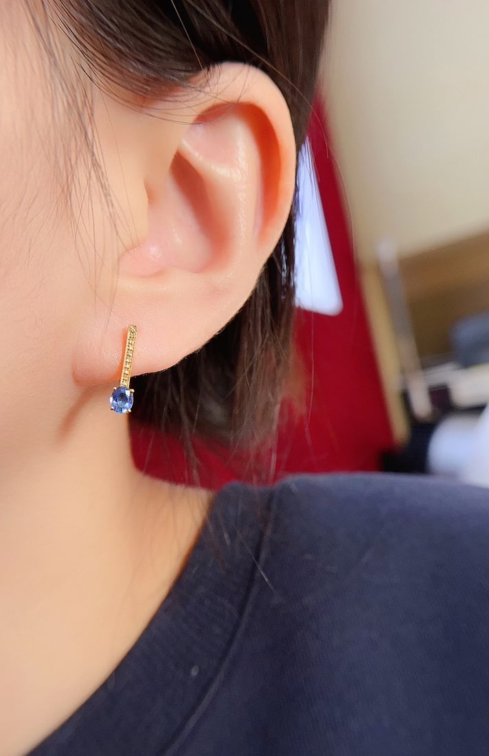 18K Gold Sapphire Earrings - 5