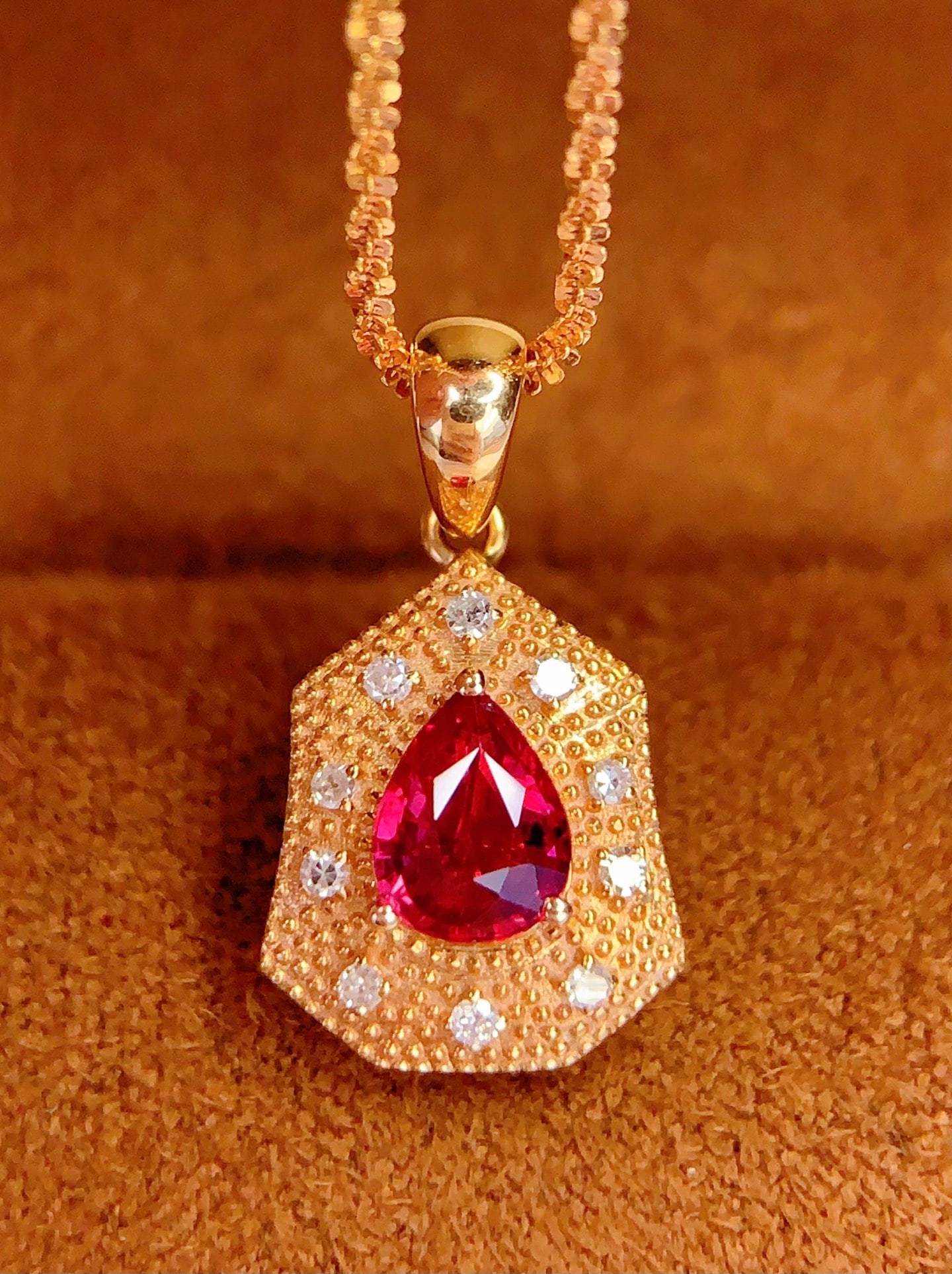 18K Gold Natural Unheated Ruby Pendant - 2