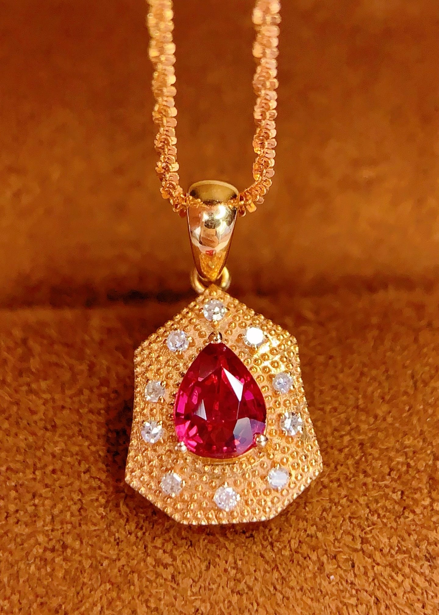 18K Gold Natural Unheated Ruby Pendant - 5
