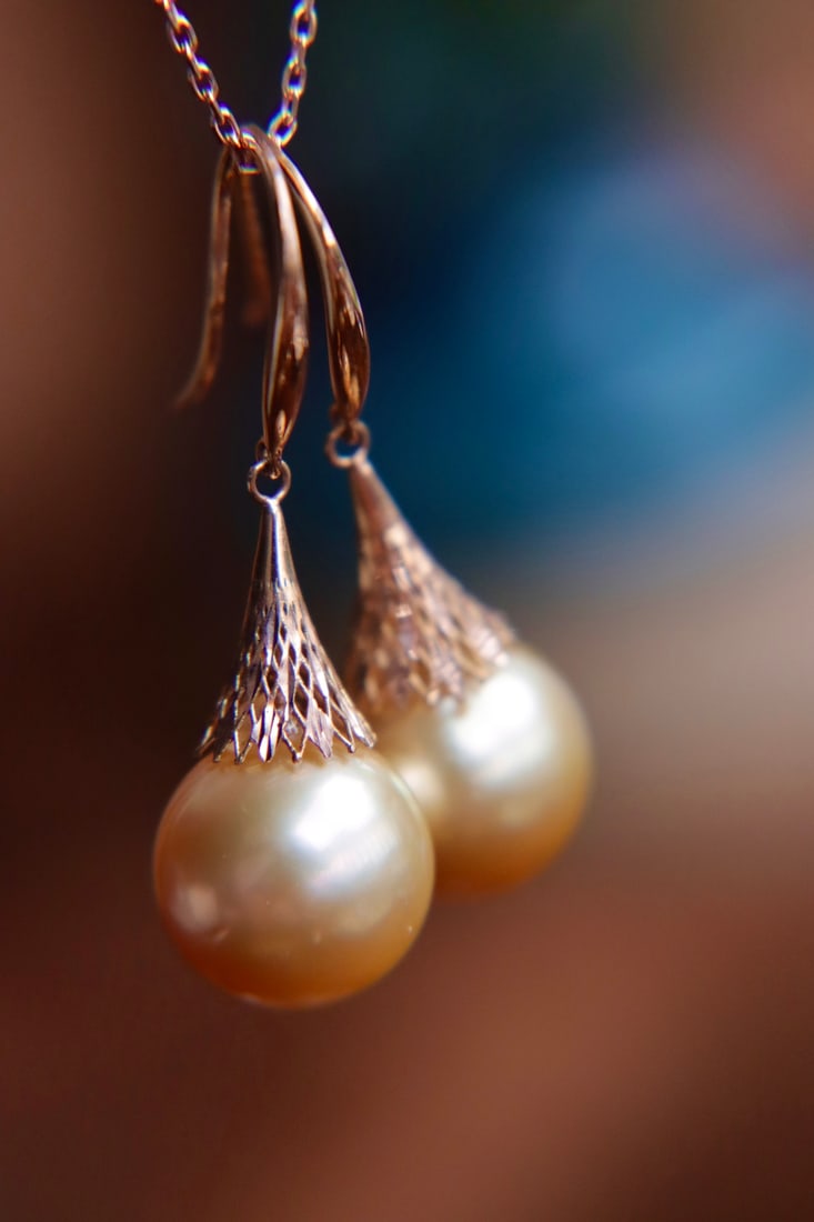 18K Gold Sea Water Pearl Earrings - 2
