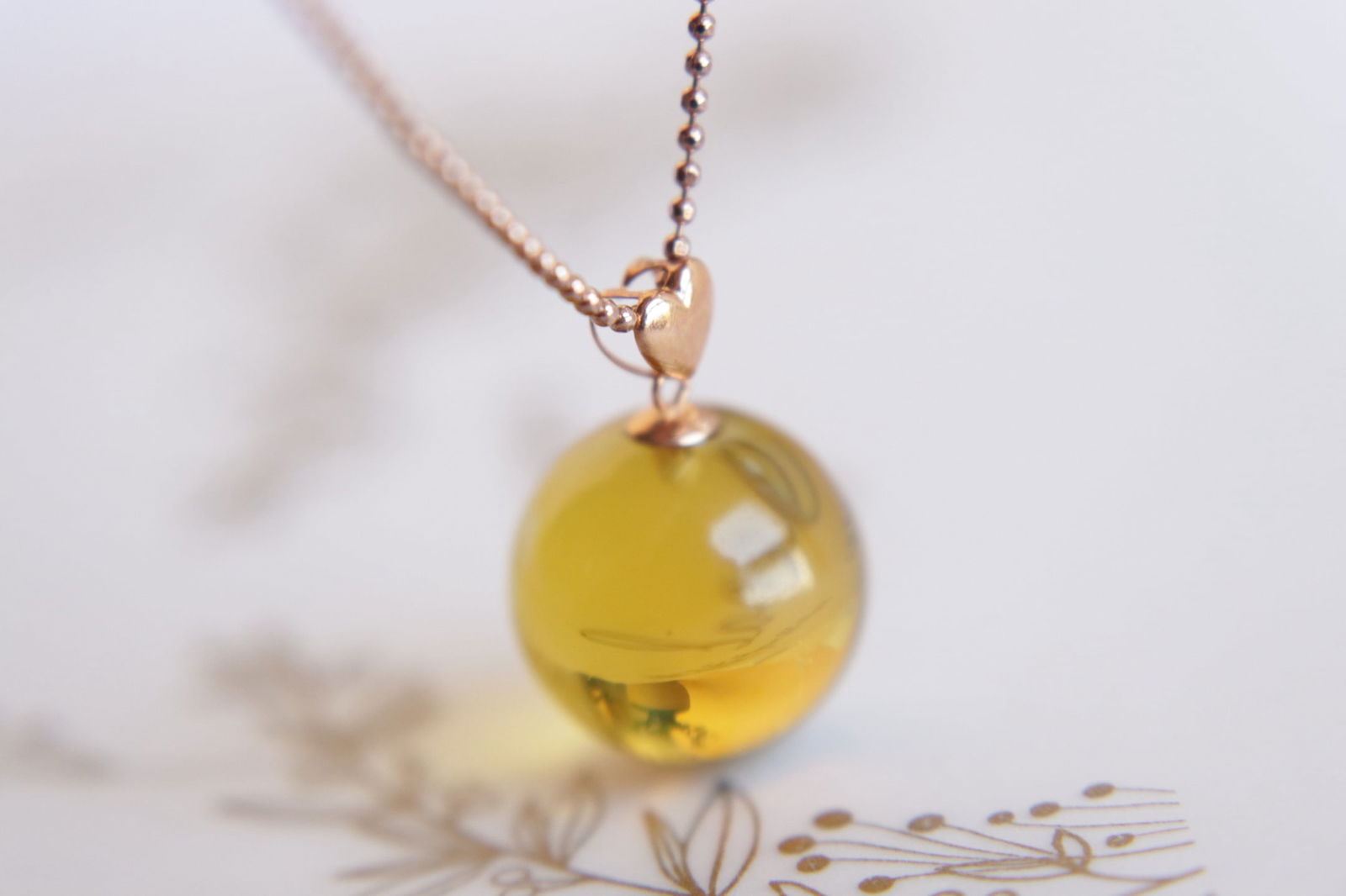 18K Gold Blue Amber Pendant - 2