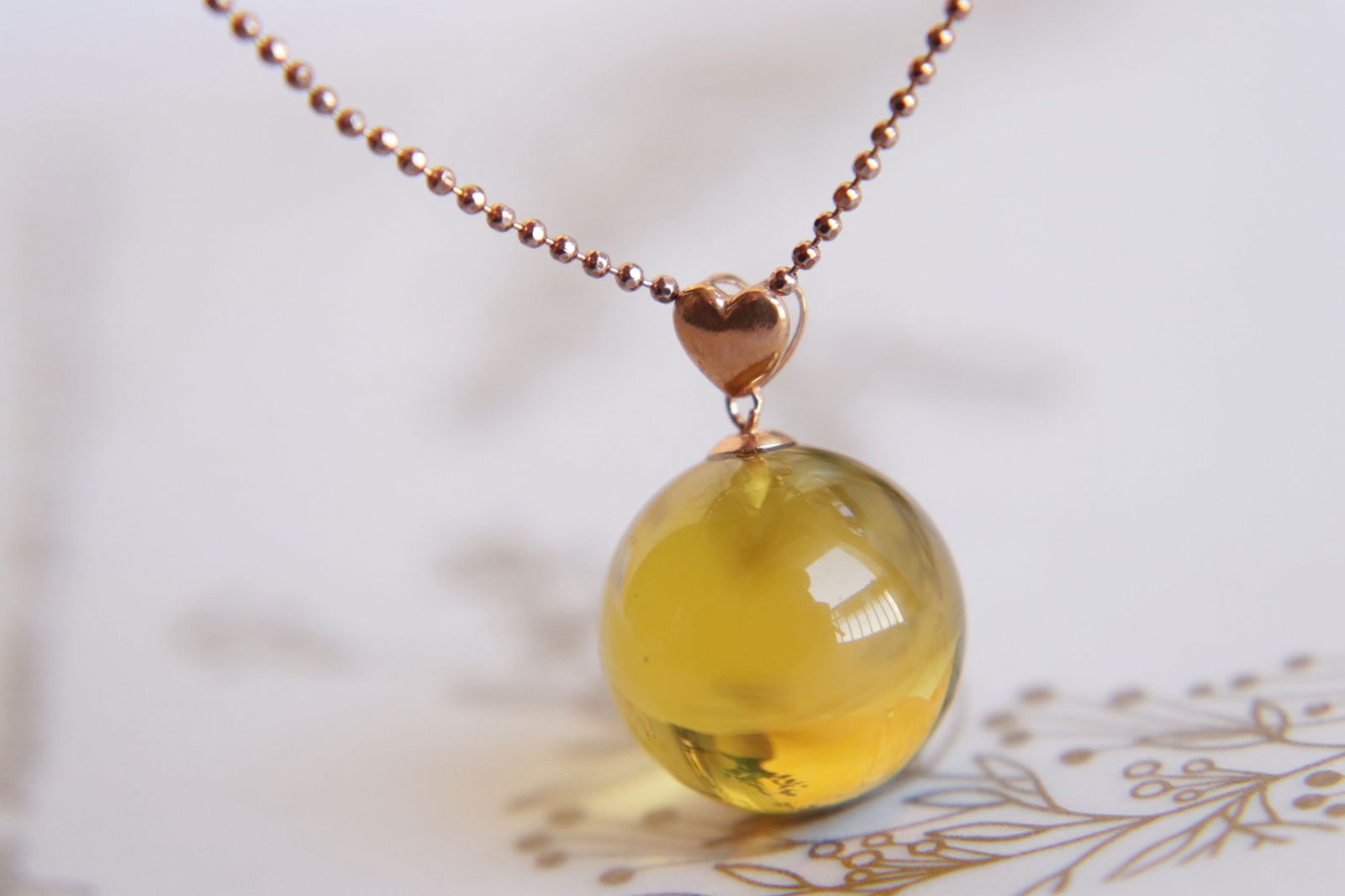 18K Gold Blue Amber Pendant - 3