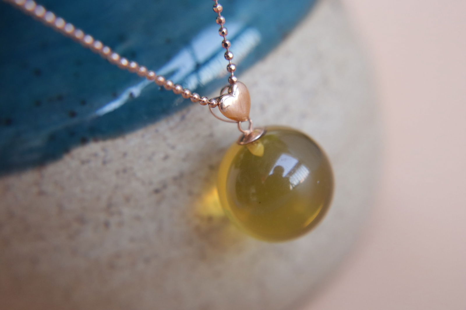 18K Gold Blue Amber Pendant - 6