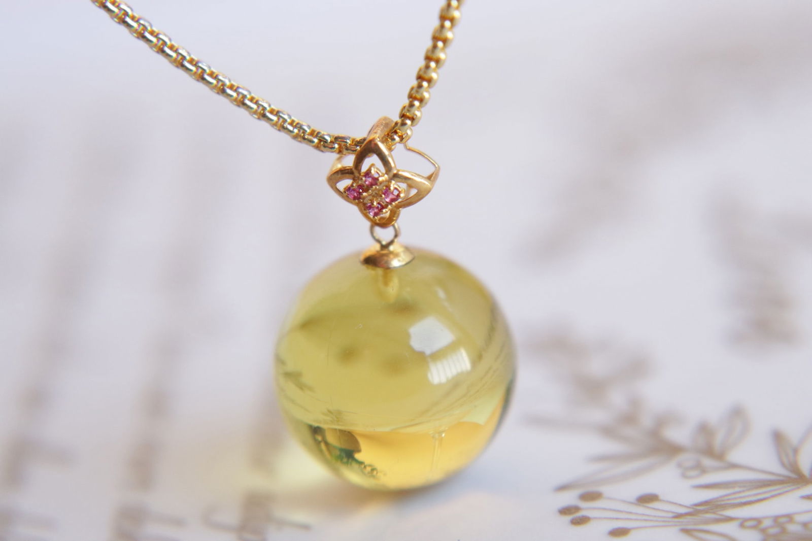 18K Gold Blue Amber Pendant - 2