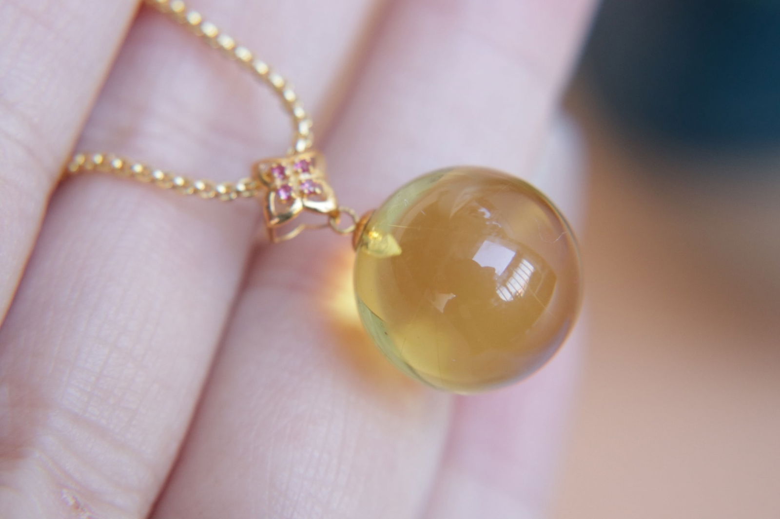 18K Gold Blue Amber Pendant - 7