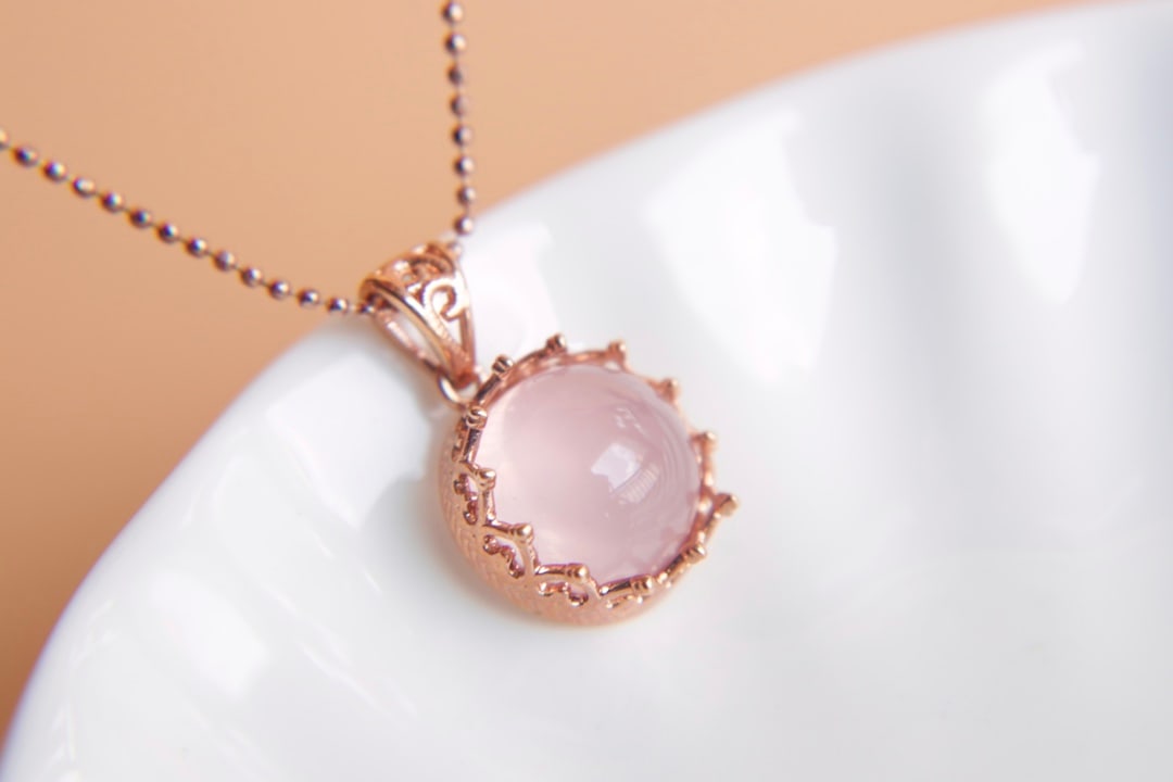 18K Gold Rose Quartz Pendant - 2