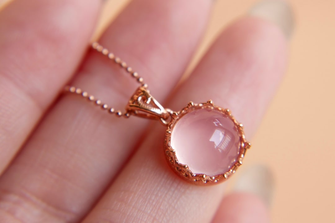 18K Gold Rose Quartz Pendant - 6