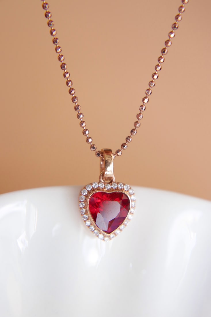 18K Gold Inlaid Ruby Color Sunstone Pendant - 4