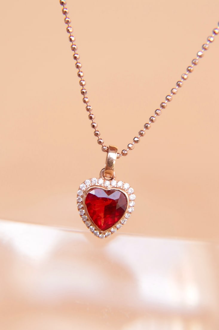 18K Gold Inlaid Ruby Color Sunstone Pendant - 6