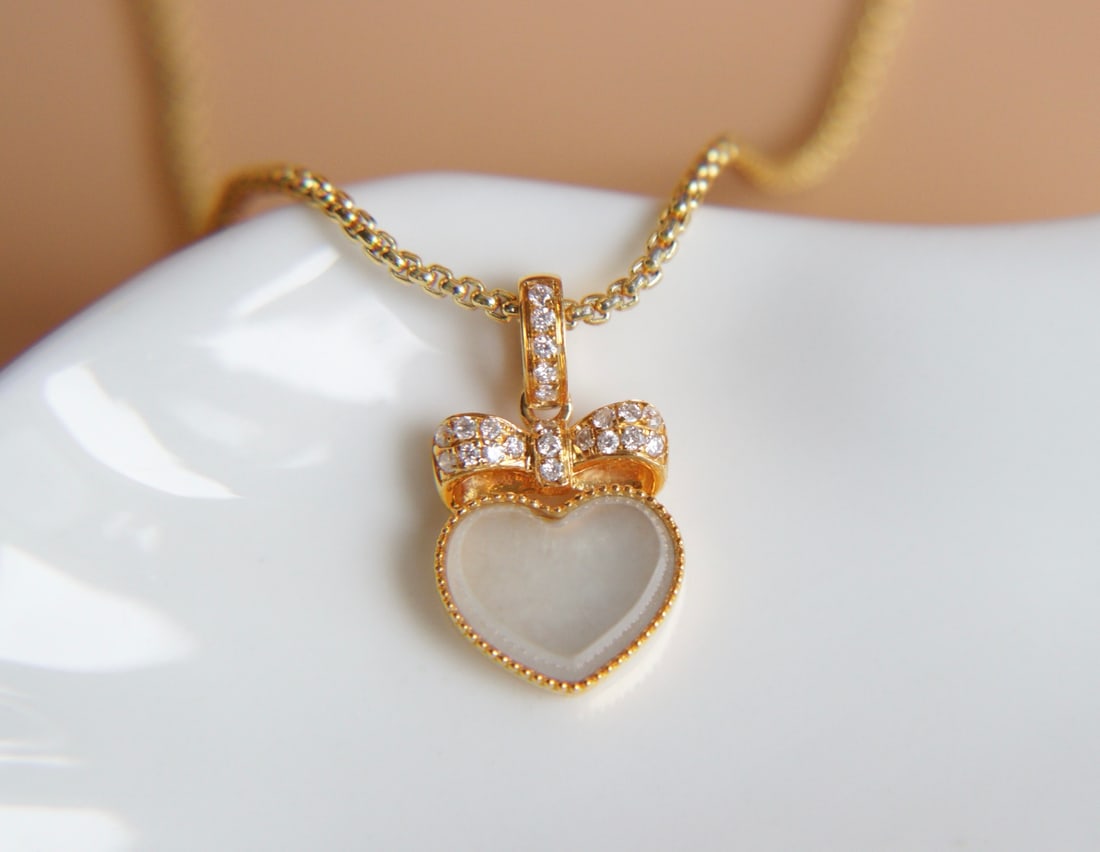 18K Gold Inlaid South African Diamond Natural Ice Jadeite Pendant - 5