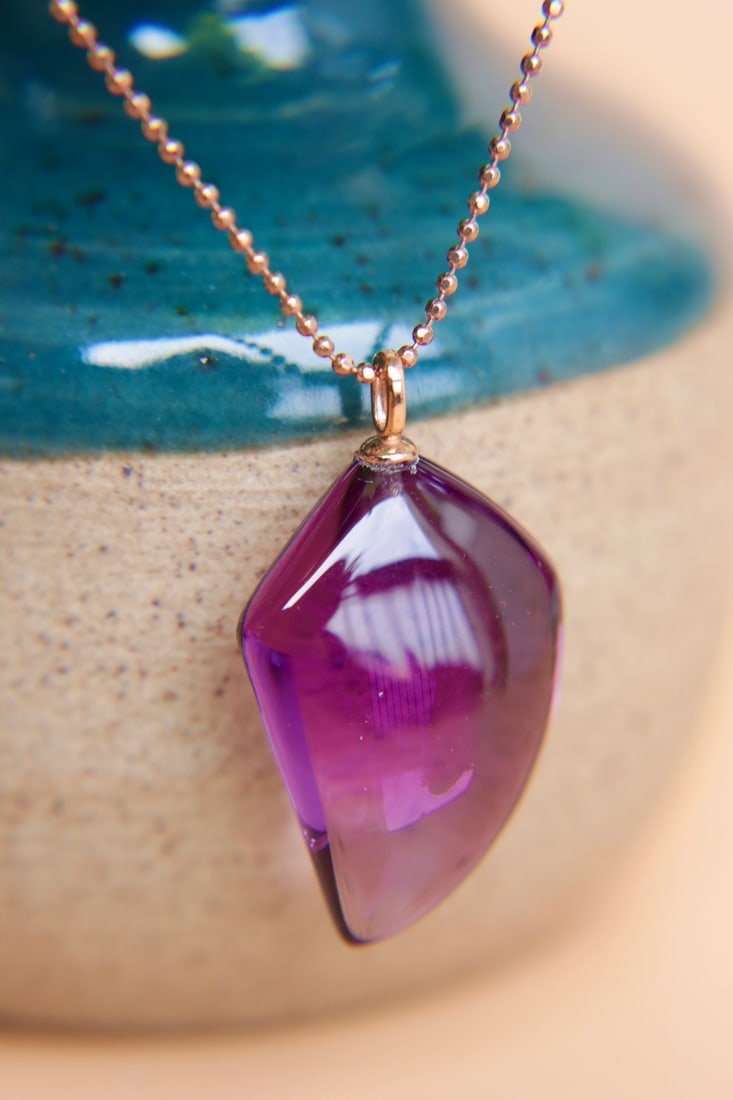 18K Gold Amethyst Pendant - 2