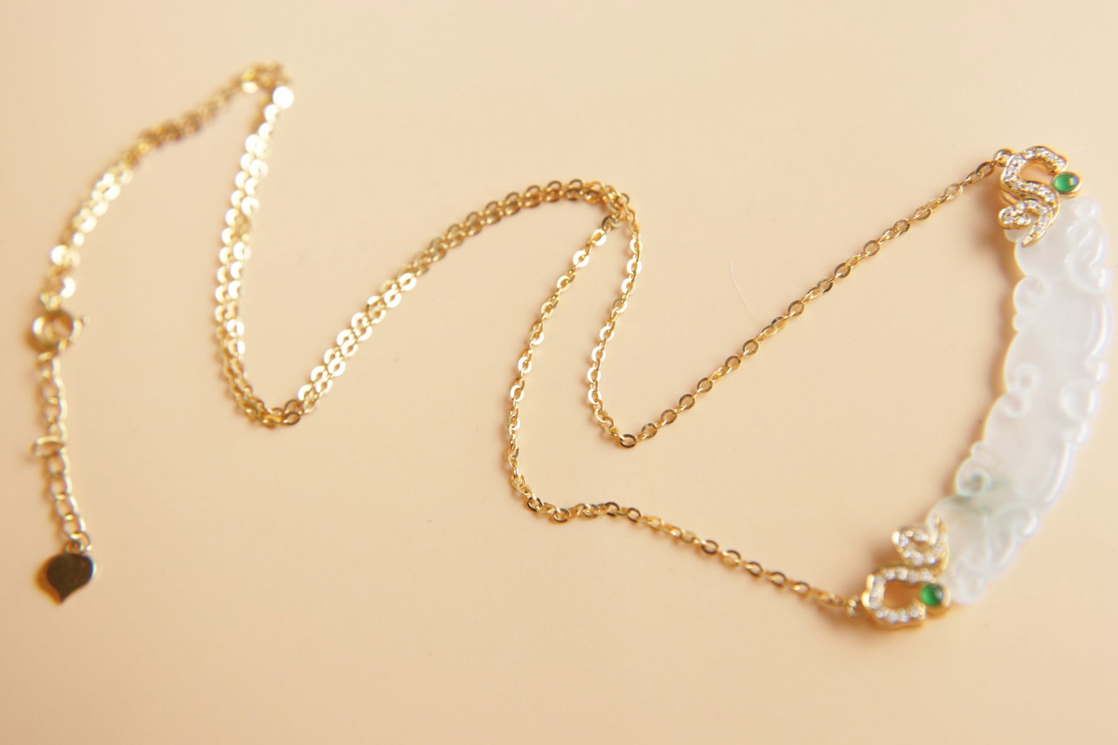 18K Gold Necklace with Natural Ice Jadeite and South African Diamonds - 8