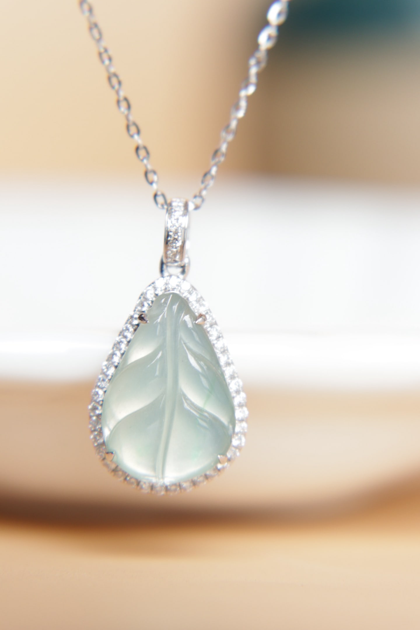 18K Gold Pendant with Natural Ice Jadeite and South African Diamonds - 5
