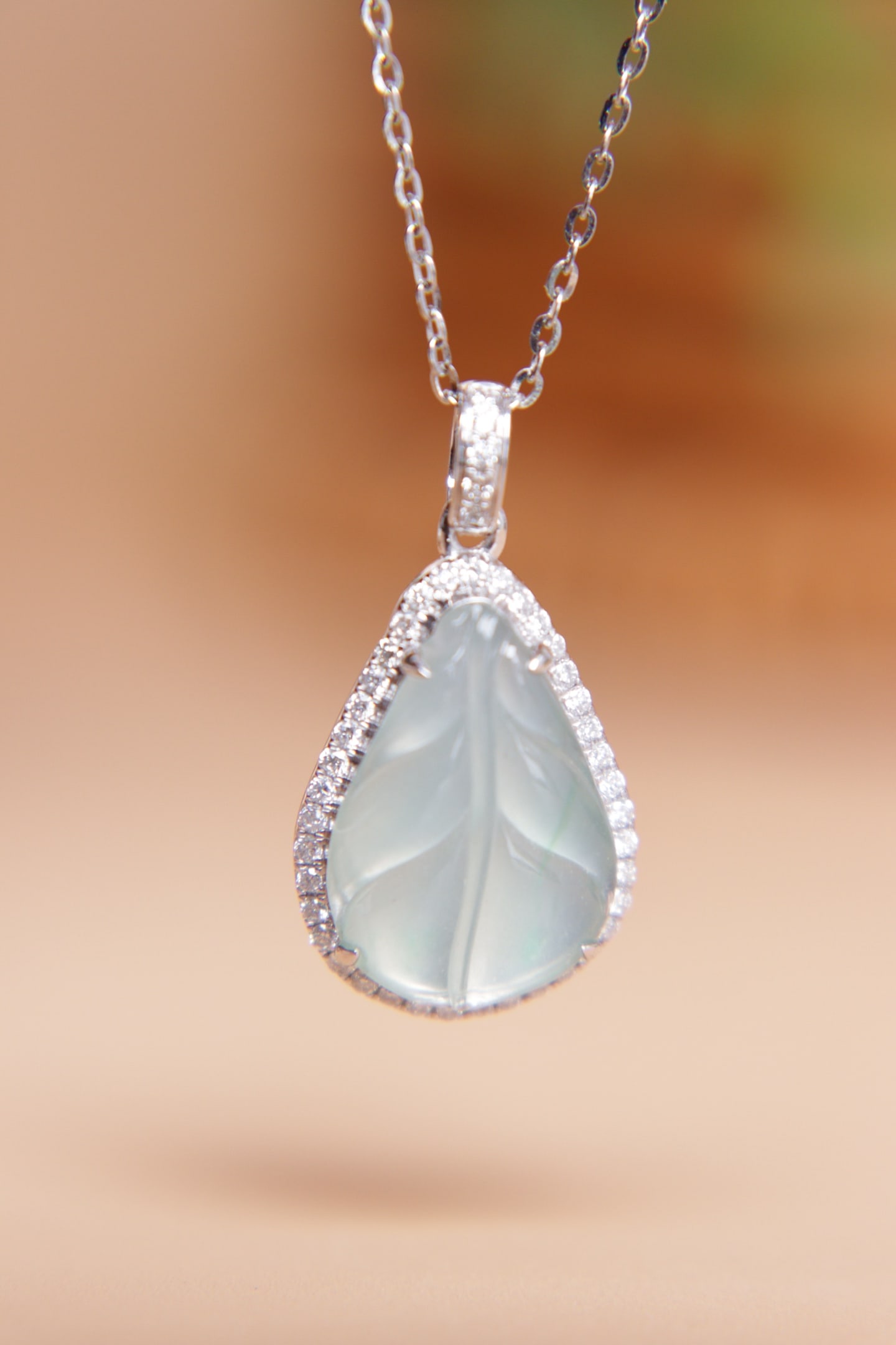 18K Gold Pendant with Natural Ice Jadeite and South African Diamonds - 6