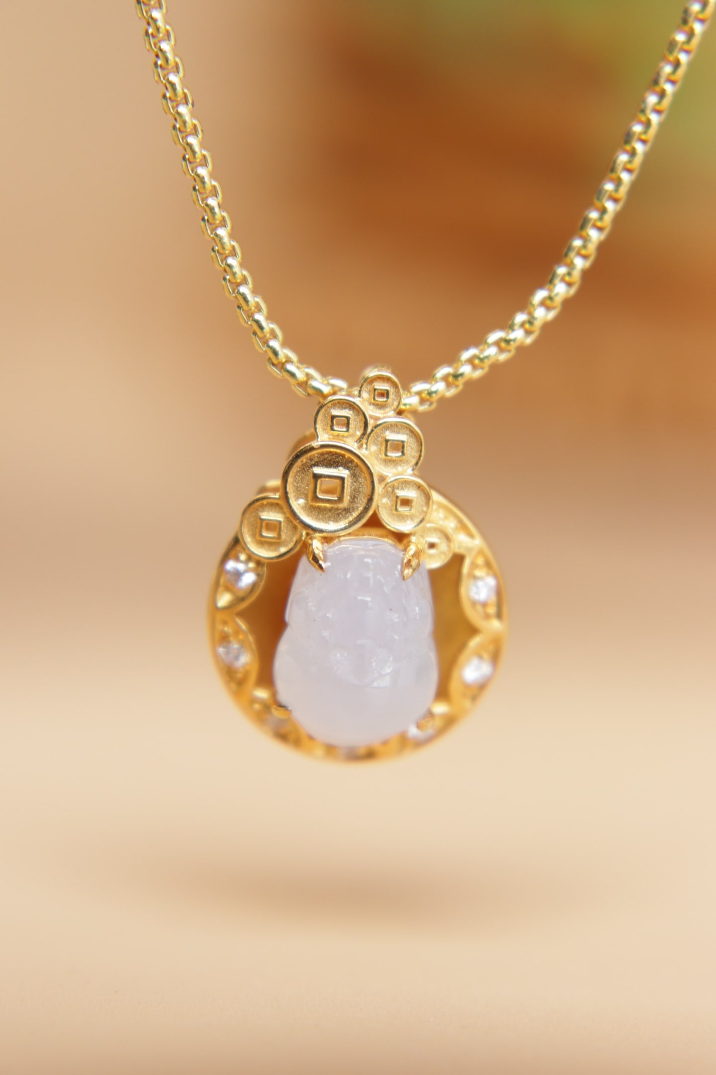 18K Gold Inlaid Natural Jadeite Violet Pixiu Pendant - 4