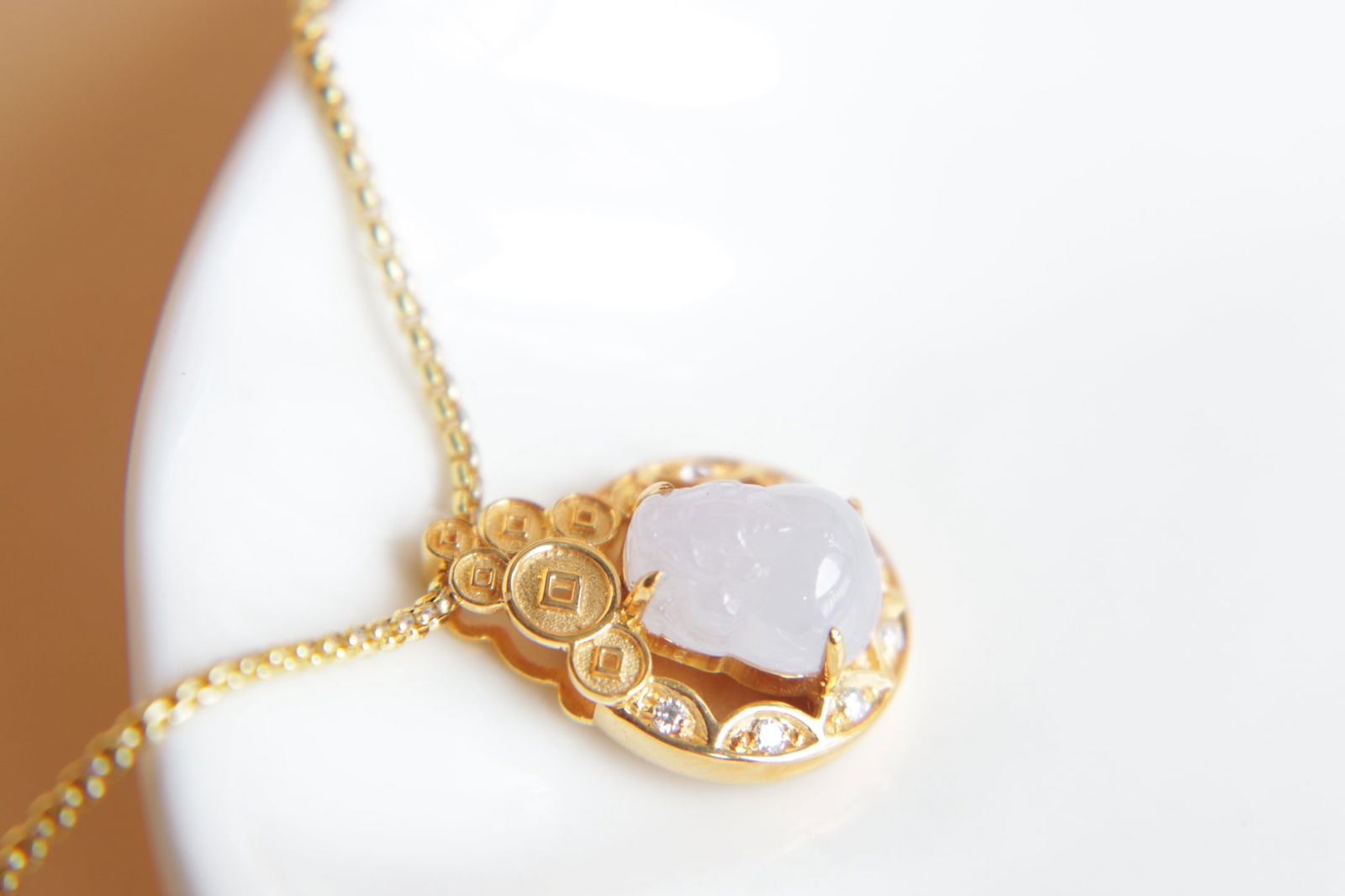 18K Gold Inlaid Natural Jadeite Violet Pixiu Pendant - 7