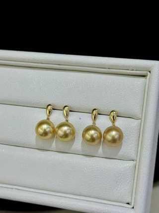 18k Gold Set 12-11mm Golden Pearl Studs: Title: 18k Gold Set 12-11mm Golden Pearl Studs Description: 18k Gold Set 12-11mm Golden Pearl Studs, Slightly Flawed Warm Golden Hue, Glossy and Full.Quantity: 1 Reserve: $700.00 Shipping:Domestic: