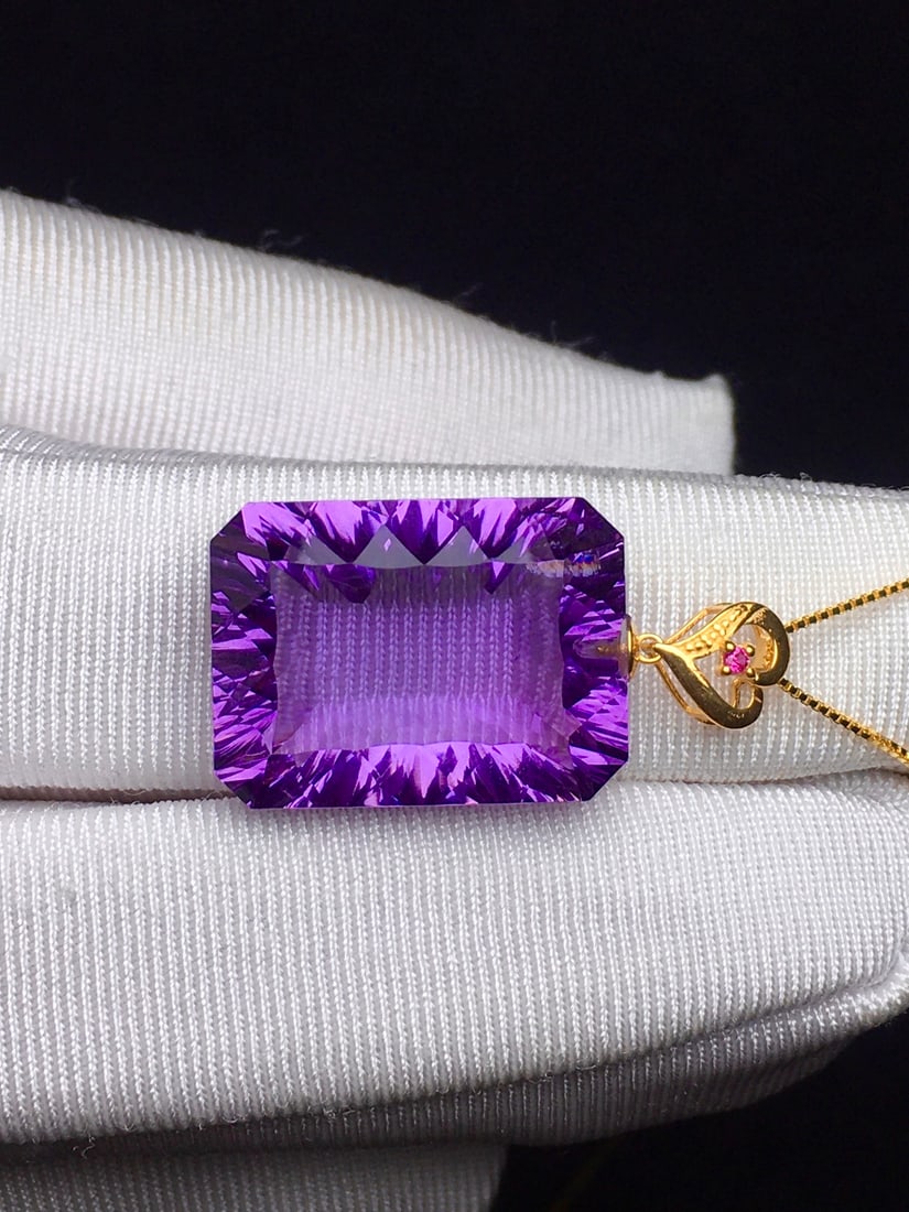 Exquisite 18k gold clasp inlaid with pure natural Uruguayan amethyst, No worries plaque pendant - 5