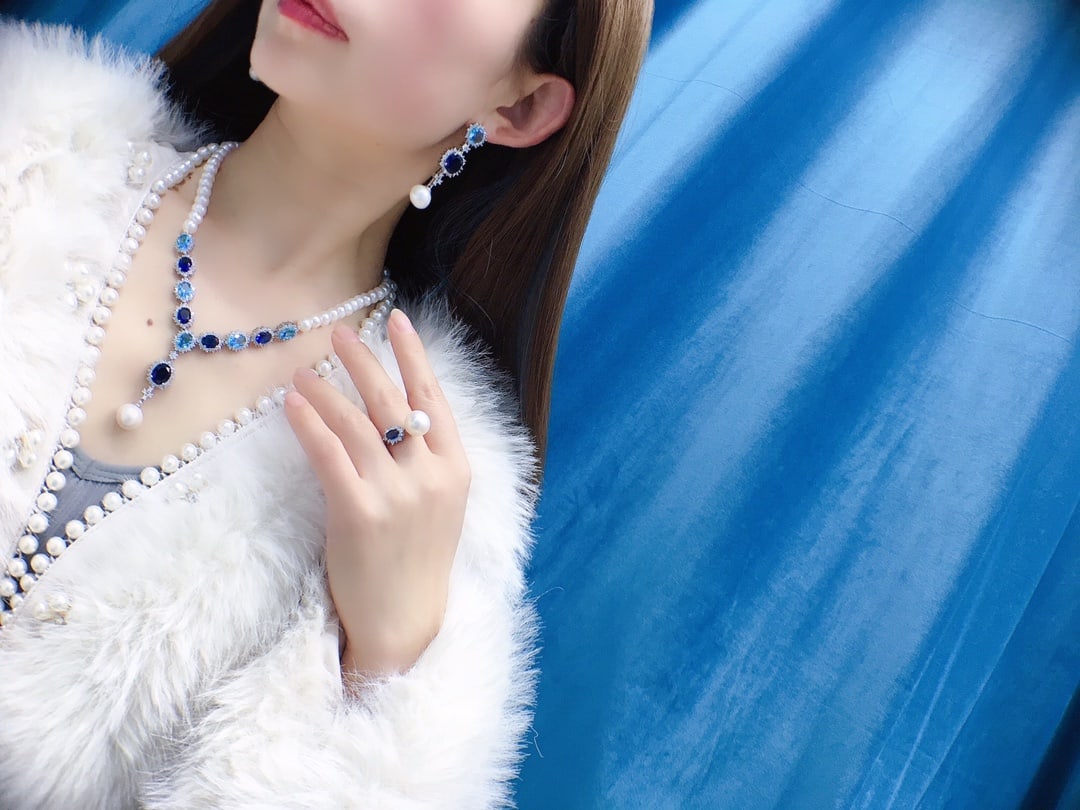 Set of 18k gold-plated full diamond zircon natural original white pearl necklace - 7