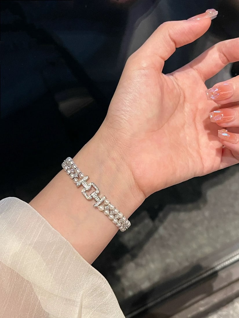 Geometric double-row pearl bracelet - 5