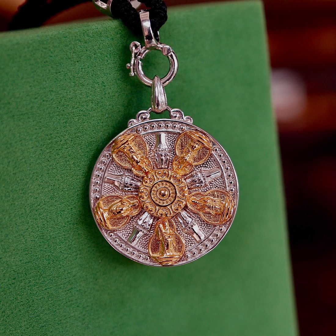 Natural Jade Fivefold Wealth God Cross Vajra Pendant - 10