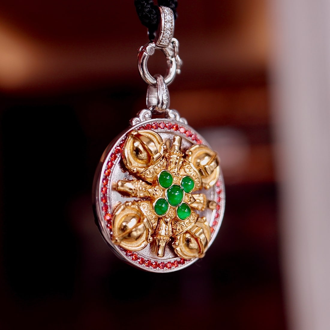 Natural Jade Fivefold Wealth God Cross Vajra Pendant - 4