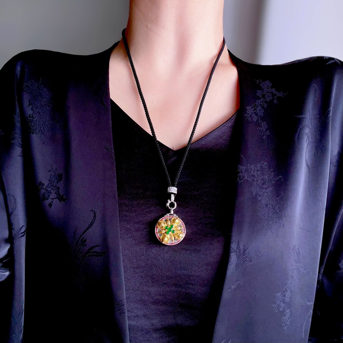 Natural Jade Fivefold Wealth God Cross Vajra Pendant - 7