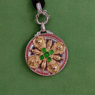 Natural Jade Fivefold Wealth God Cross Vajra Pendant - 8