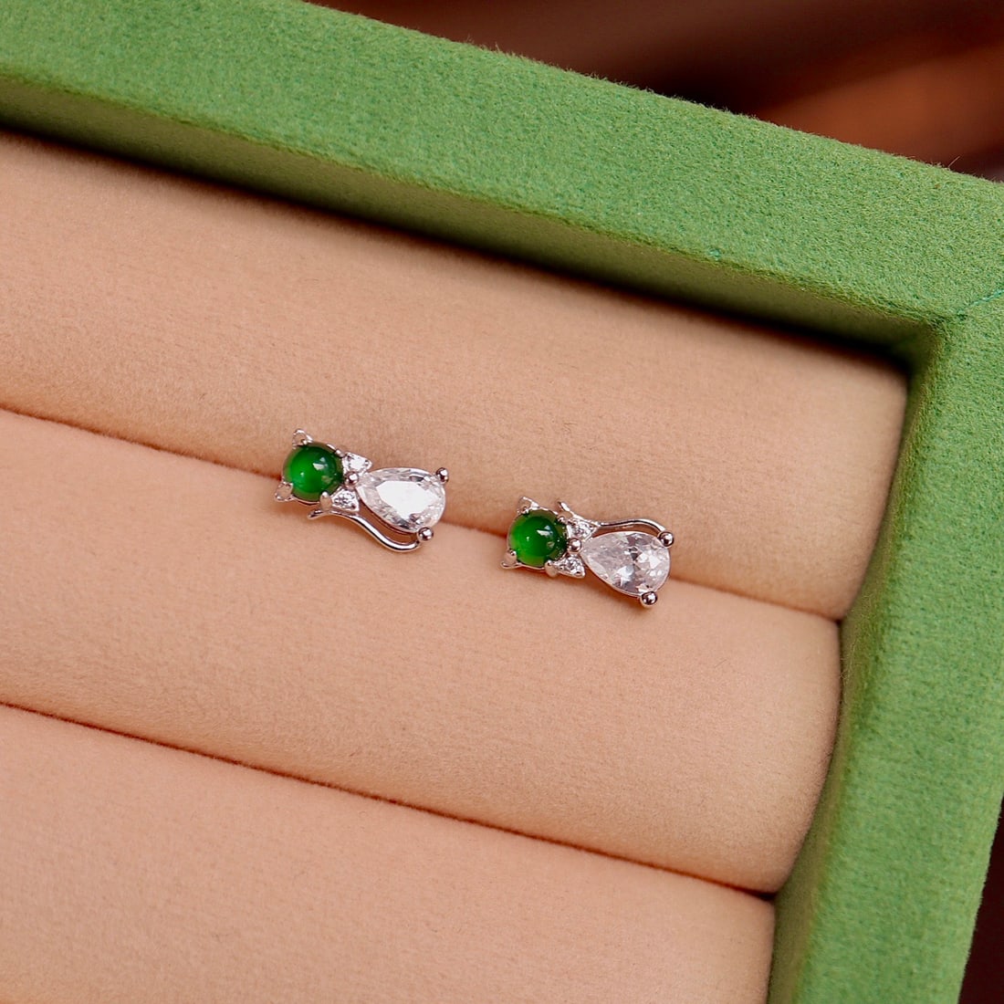 Natural A-grade Emperor Green Jade Stud Earrings - 7