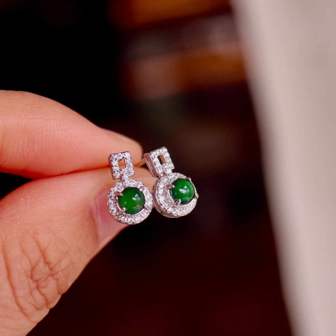 Natural Jadeite Stud Earrings - 7