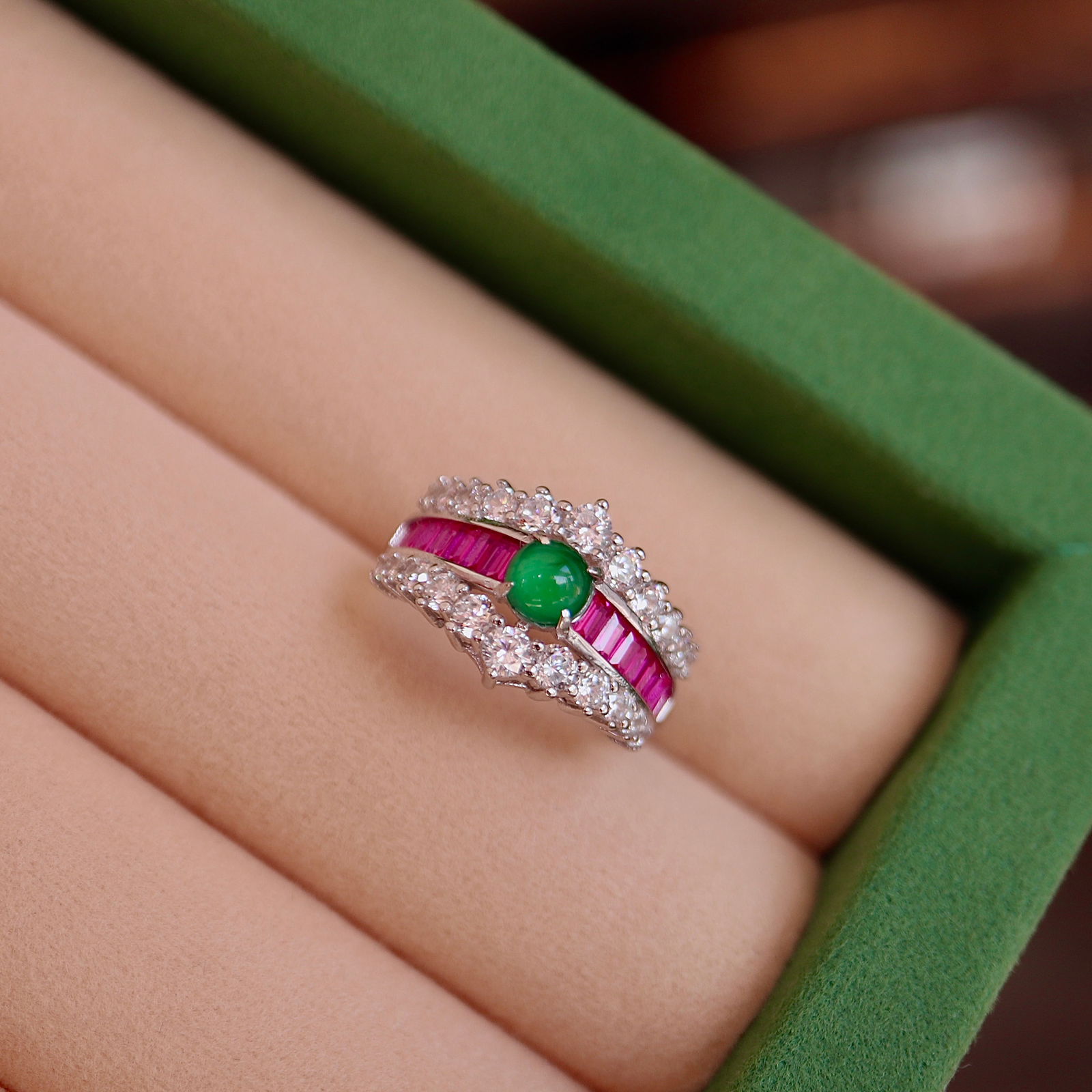 Natural Jade Sterling Silver Ring - 3