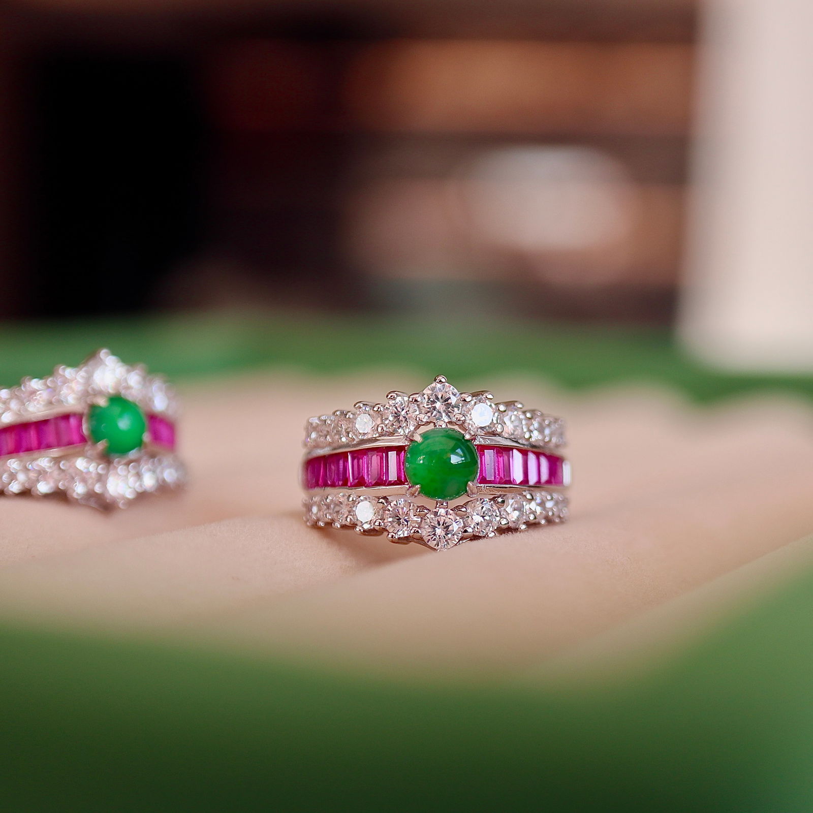 Natural Jade Sterling Silver Ring - 4