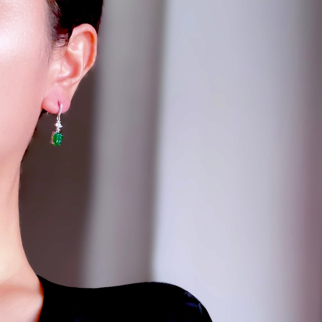 Natural Grade A Jadeite Leaf Earrings - 8