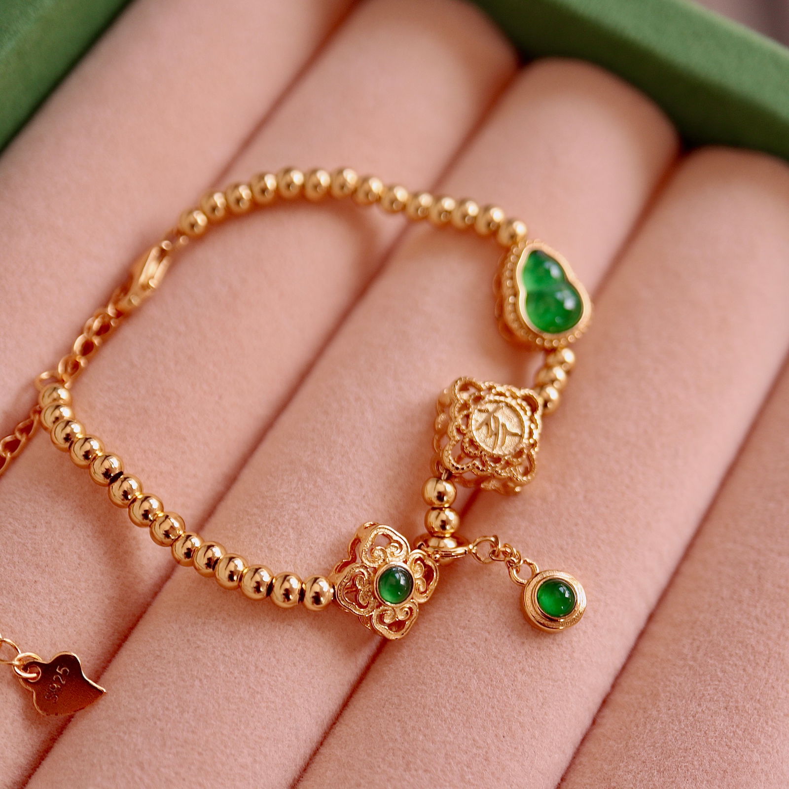 Natural jade Pandora bracelet. - 2